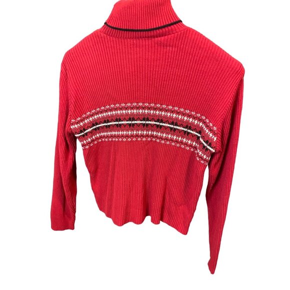 It’s Our Time Red Patterned Ribbed Turtleneck Long Sleeved Sweater Sz L - Picture 2 of 9